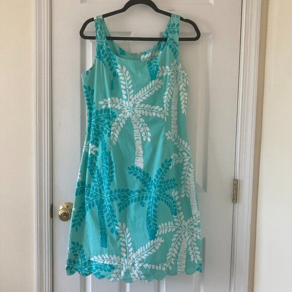 Lilly Pulitzer White Label Blue & White Palm Tree Sundress, size 8 - Picture 1 of 7